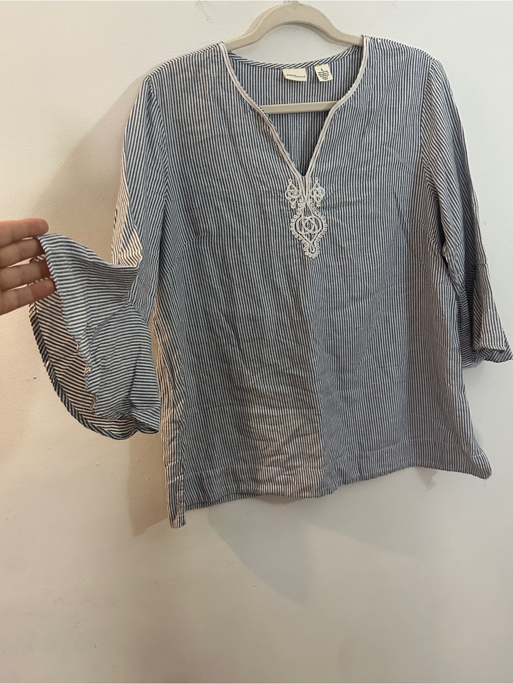 Westbound Navy & White Striped Embroidered Tunic Top